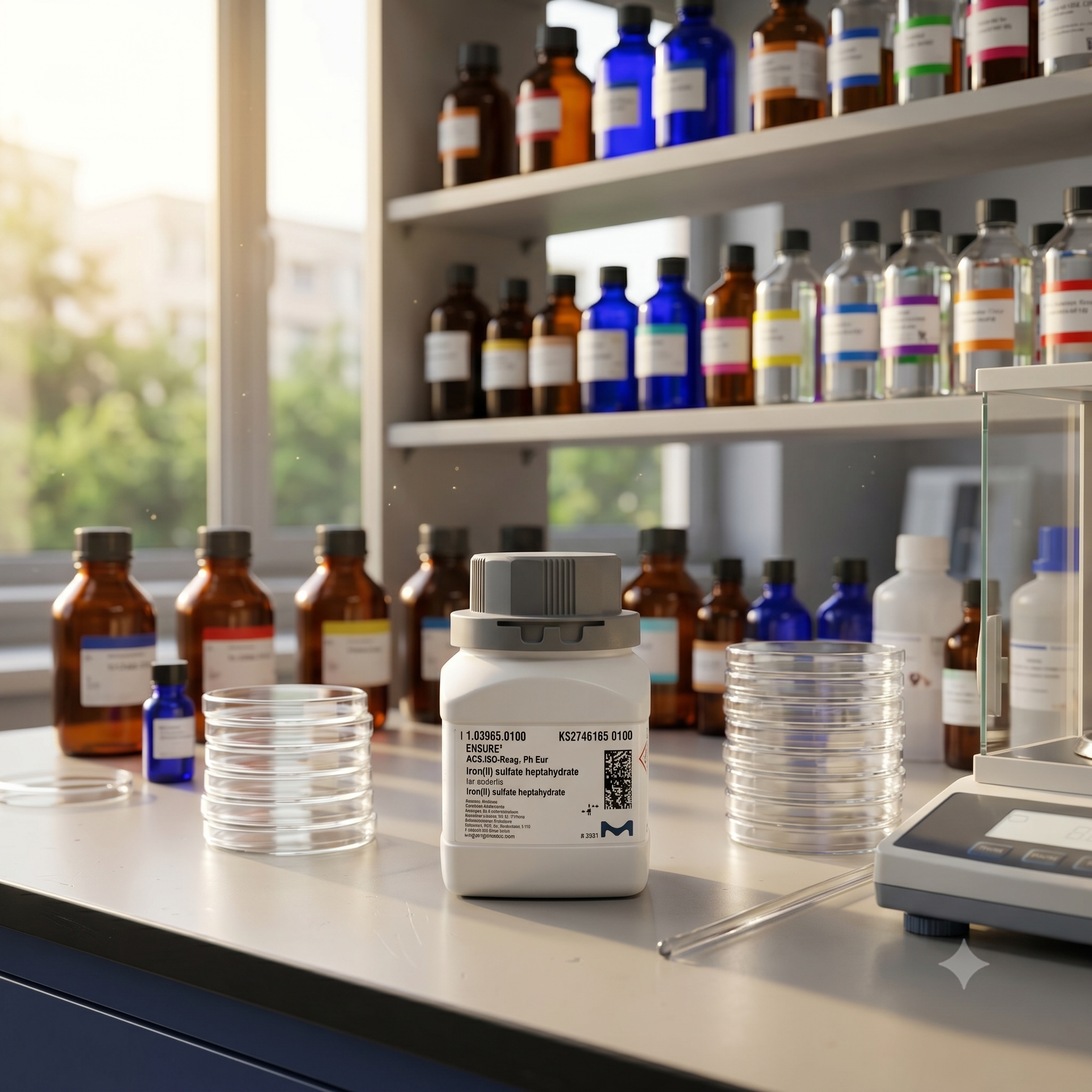 Iron(II) Sulfate Heptahydrate EMSURE® Merck Cat. No. 103965 merupakan reagent analytical grade berkualitas tinggi untuk kebutuhan analisis laboratorium, penelitian, quality control, sintesis kimia, dan aplikasi industri. Memenuhi standar ACS, ISO, dan Ph Eur untuk penggunaan profesional dan institusional.