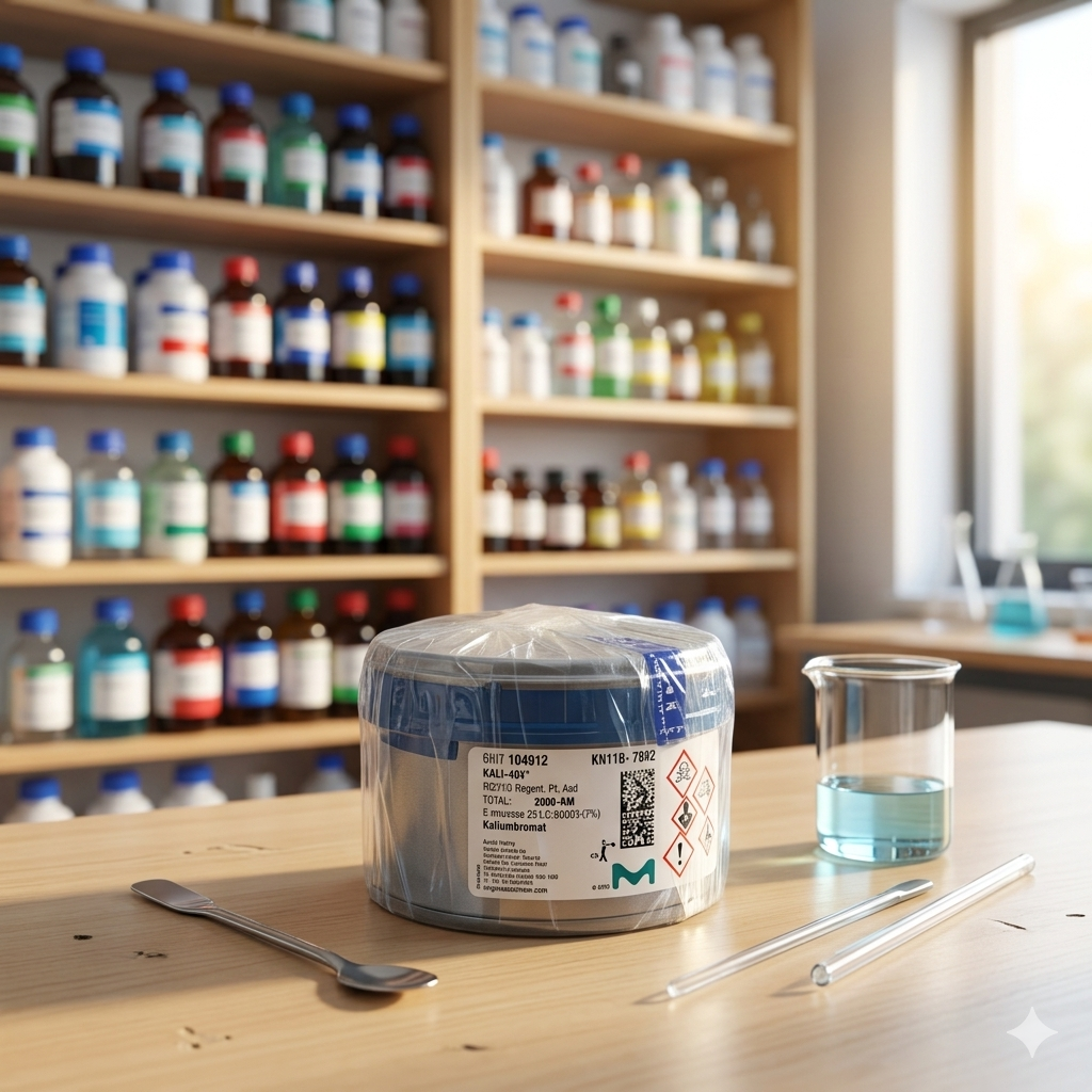 Potassium Iodide (Kalium Iodida) EMSURE® Merck 104912 merupakan bahan kimia grade analytical reagent berkualitas tinggi untuk kebutuhan laboratorium, penelitian, quality control, farmasi, pendidikan, dan industri. Memenuhi standar ACS, ISO, Reag. Ph Eur dengan kemurnian tinggi dan stabilitas optimal untuk aplikasi analisis kimia dan preparasi reagen.