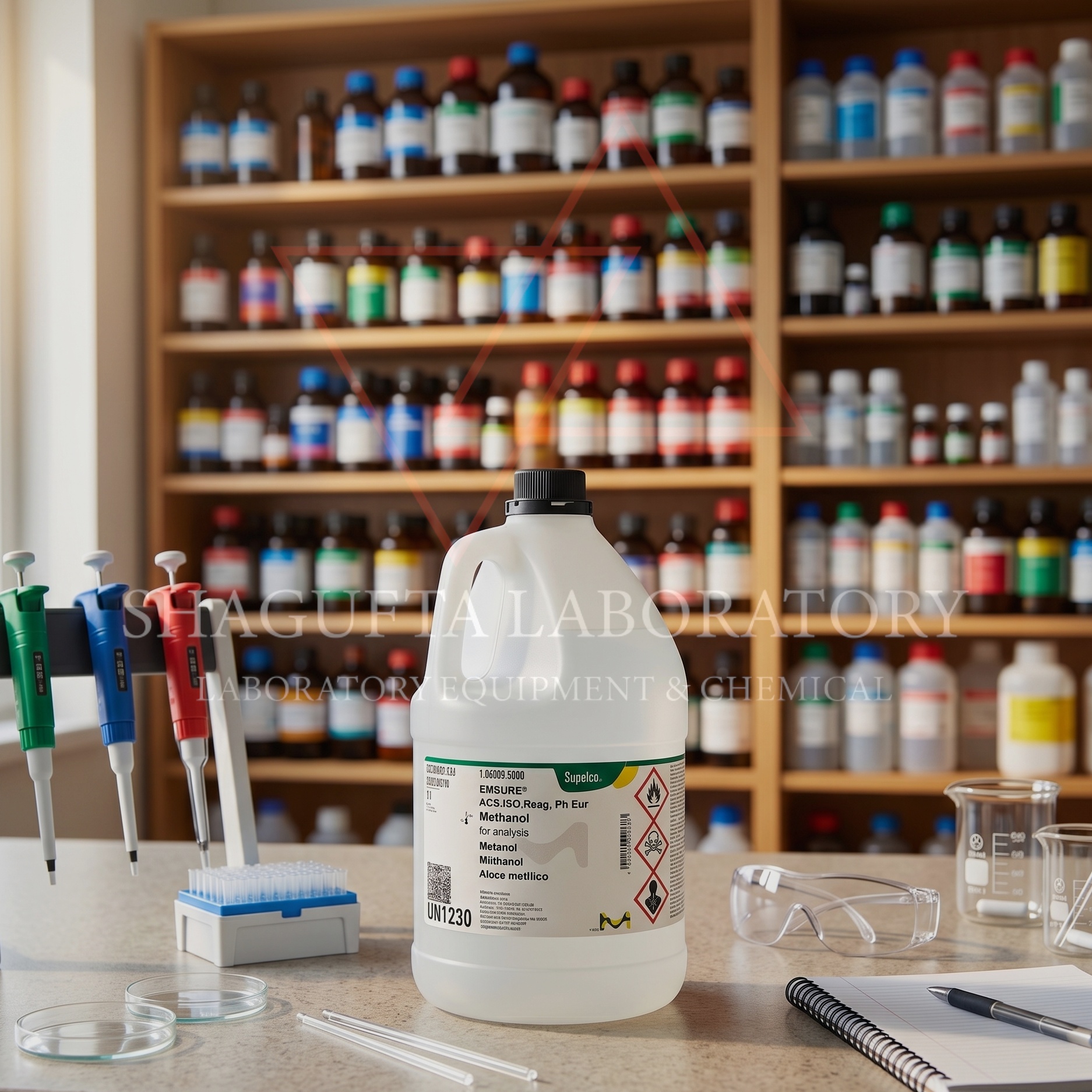 Methanol EMSURE® ACS ISO Reag. Ph Eur Merck Supelco 5L merupakan pelarut analytical grade berkualitas tinggi untuk kebutuhan laboratorium, analisis kimia, research, QC, pendidikan, dan industri. Cocok digunakan untuk preparasi sampel, sintesis, analisis instrumental, dan berbagai aplikasi laboratorium profesional.