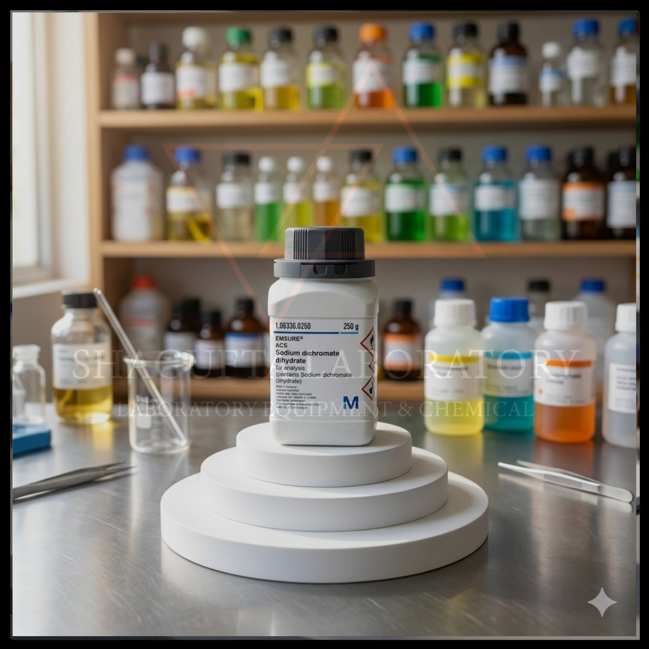 Sodium Dichromate Dihydrate EMSURE® ACS merupakan bahan kimia laboratorium analytical grade berkualitas tinggi untuk kebutuhan analisis, oksidasi kimia, quality control (QC), penelitian, pendidikan, dan aplikasi industri laboratorium profesional.