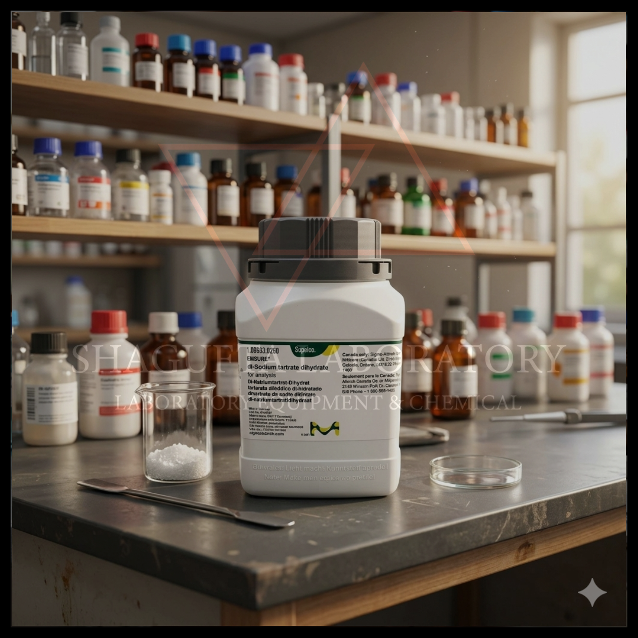 Supelco EMSURE® Di-Sodium Tartrate Dihydrate for Analysis merupakan bahan kimia laboratorium analytical grade berkualitas tinggi untuk kebutuhan analisis, quality control (QC), penelitian, pendidikan, dan aplikasi industri. Produk original Merck/Supelco dengan kemurnian tinggi untuk mendukung hasil pengujian laboratorium yang akurat dan konsisten.