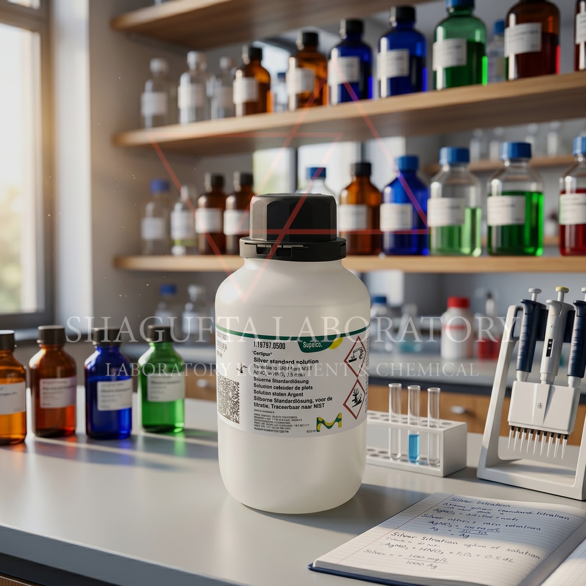 Silver Standard Solution Certipur® Supelco adalah larutan standar perak berkualitas tinggi dengan konsentrasi 1000 mg/L Ag yang traceable to NIST. Cocok digunakan untuk kalibrasi instrumen, validasi metode, quality control, dan analisis logam di laboratorium profesional.