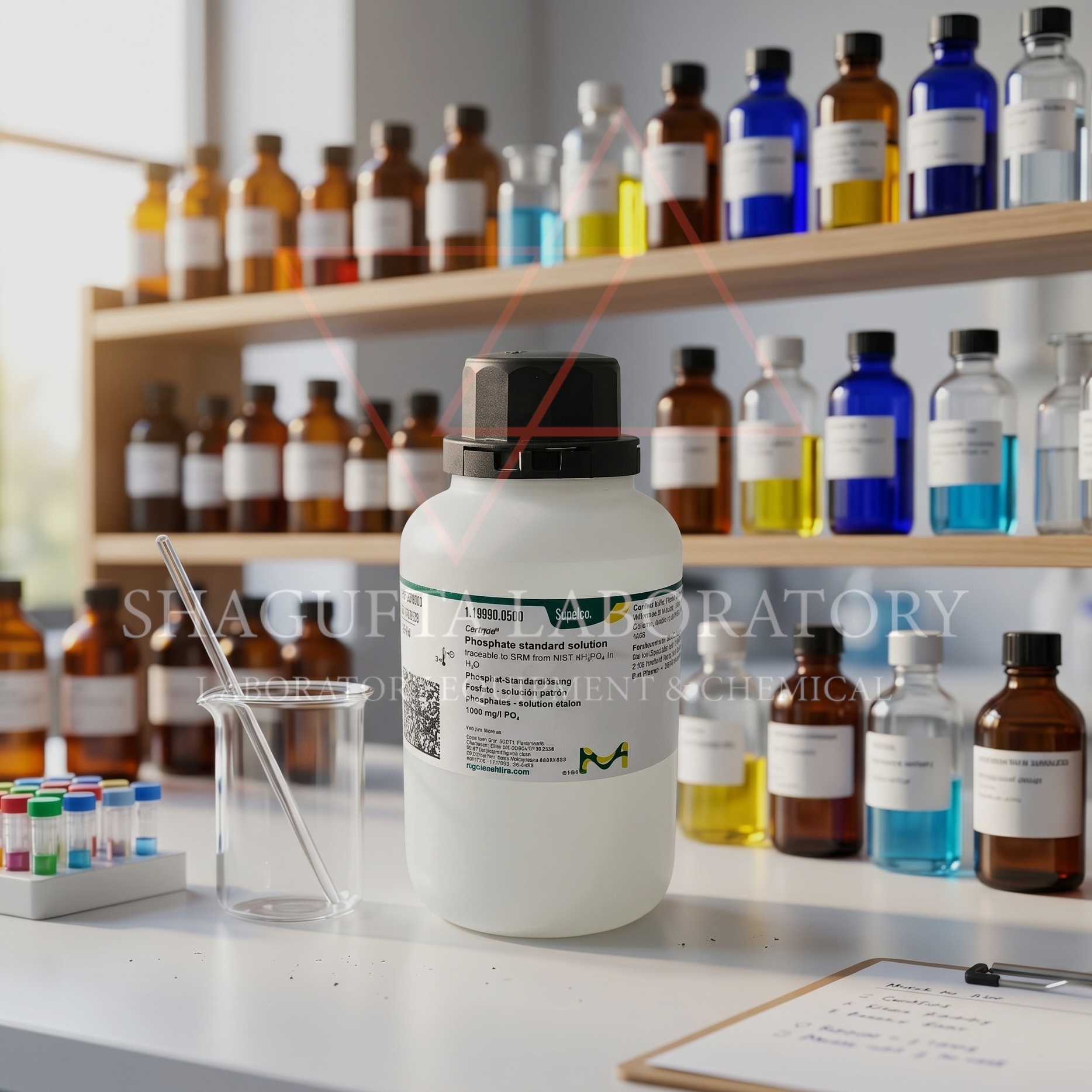 Phosphate Standard Solution Certipur® Supelco merupakan larutan standar fosfat berkualitas tinggi dengan konsentrasi 1000 mg/L PO4 yang traceable to NIST. Cocok digunakan untuk kalibrasi instrumen, analisis air, QC laboratorium, validasi metode, dan pengujian lingkungan dengan akurasi tinggi.