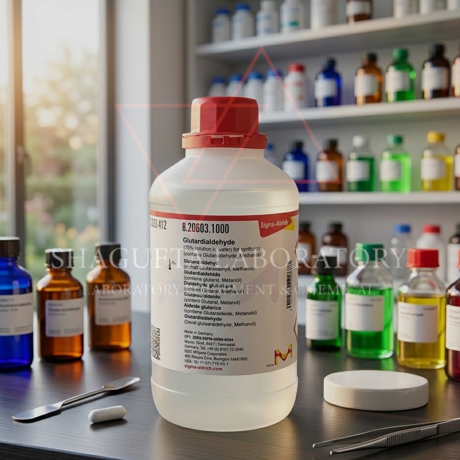 Glutaraldehyde 25% Solution for Synthesis merupakan bahan kimia laboratory grade berkualitas tinggi yang digunakan untuk kebutuhan sintesis, penelitian, quality control, laboratorium mikrobiologi, pengembangan formulasi, dan aplikasi industri. Cocok digunakan untuk laboratorium penelitian, pendidikan, dan fasilitas industri profesional.