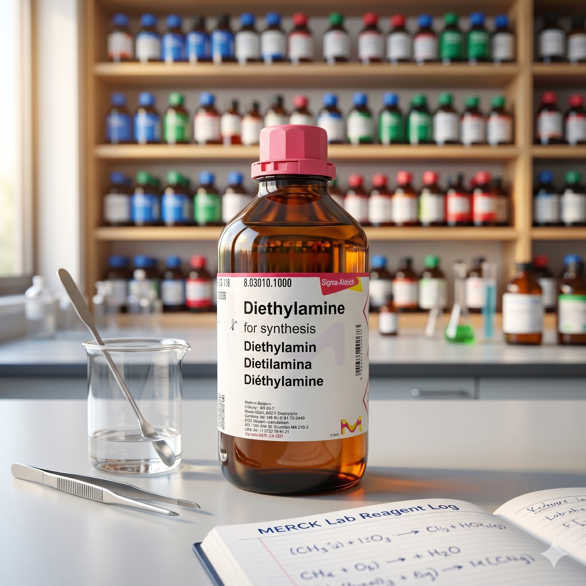 Diethylamine for synthesis Sigma Aldrich kode 803010 merupakan bahan kimia laboratorium berkualitas tinggi untuk kebutuhan sintesis organik, penelitian, quality control, dan aplikasi industri. Cocok digunakan pada laboratorium pendidikan, farmasi, kimia, dan institusi penelitian profesional.