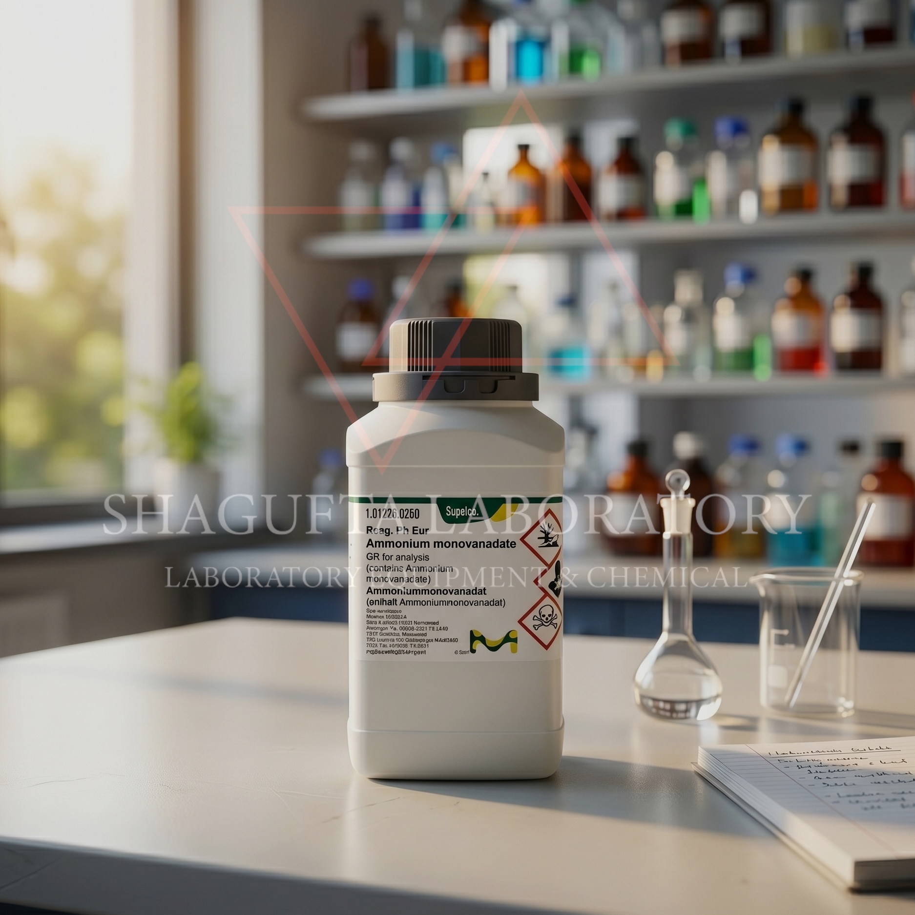 Ammonium Monovanadate GR for Analysis Reag. Ph Eur Supelco Merck 250g merupakan bahan kimia laboratorium berkualitas tinggi untuk kebutuhan analisis, penelitian, quality control, pendidikan, dan aplikasi industri. Memiliki kemurnian tinggi dan cocok digunakan sebagai reagen analitik profesional.