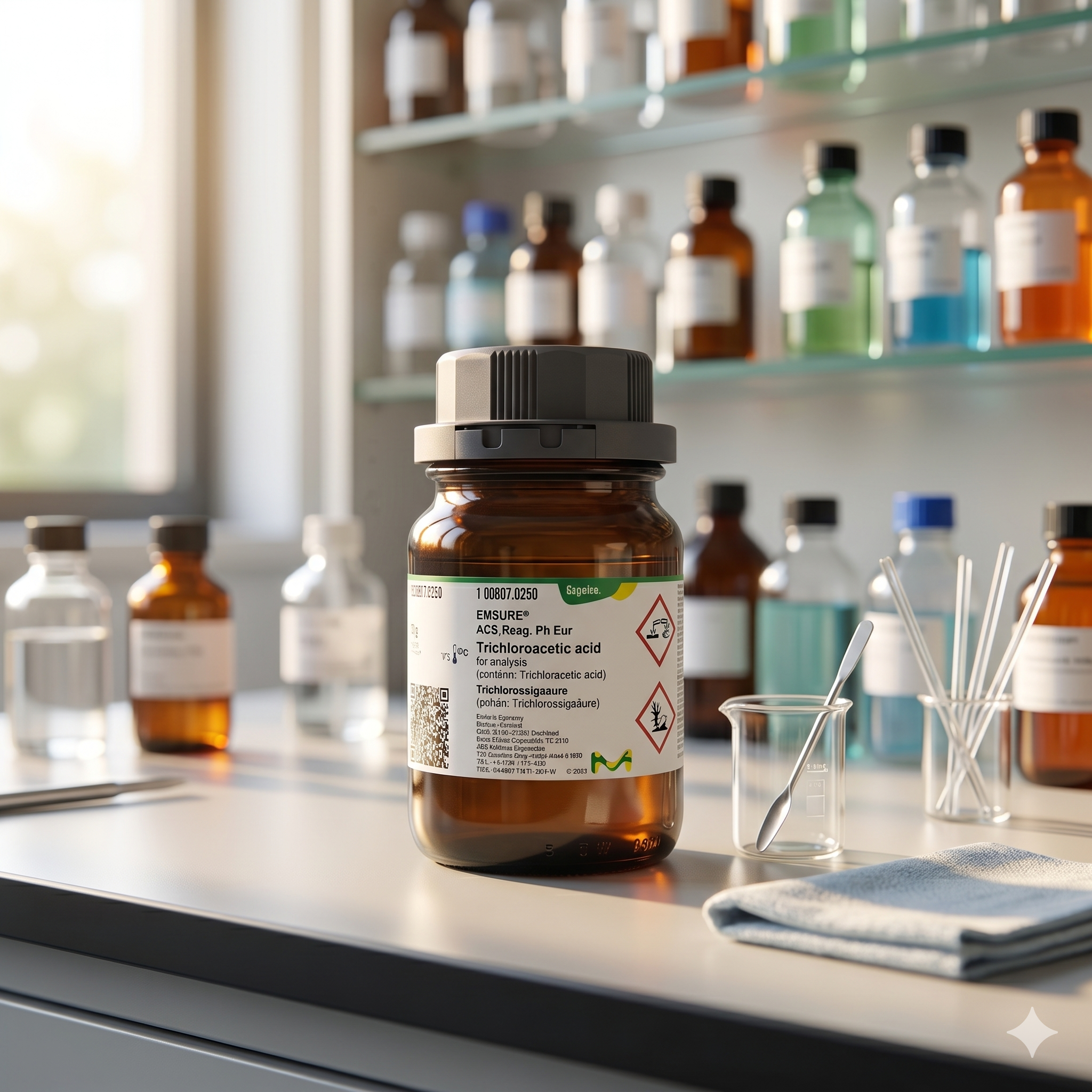 Trichloroacetic Acid ACS Reag. Ph Eur EMSURE Merck 100807 250g – Asam Trikloroasetat untuk Analisis Laboratorium