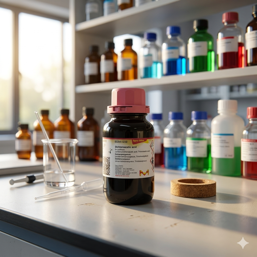Dichloroacetic Acid (DCA) grade synthesis dengan kemurnian tinggi ≥98% untuk kebutuhan laboratorium, riset, quality control, sintesis kimia, dan aplikasi industri. Produk berkualitas dari Sigma-Aldrich dengan stabilitas tinggi dan spesifikasi terpercaya untuk penggunaan profesional laboratorium dan institusi penelitian.