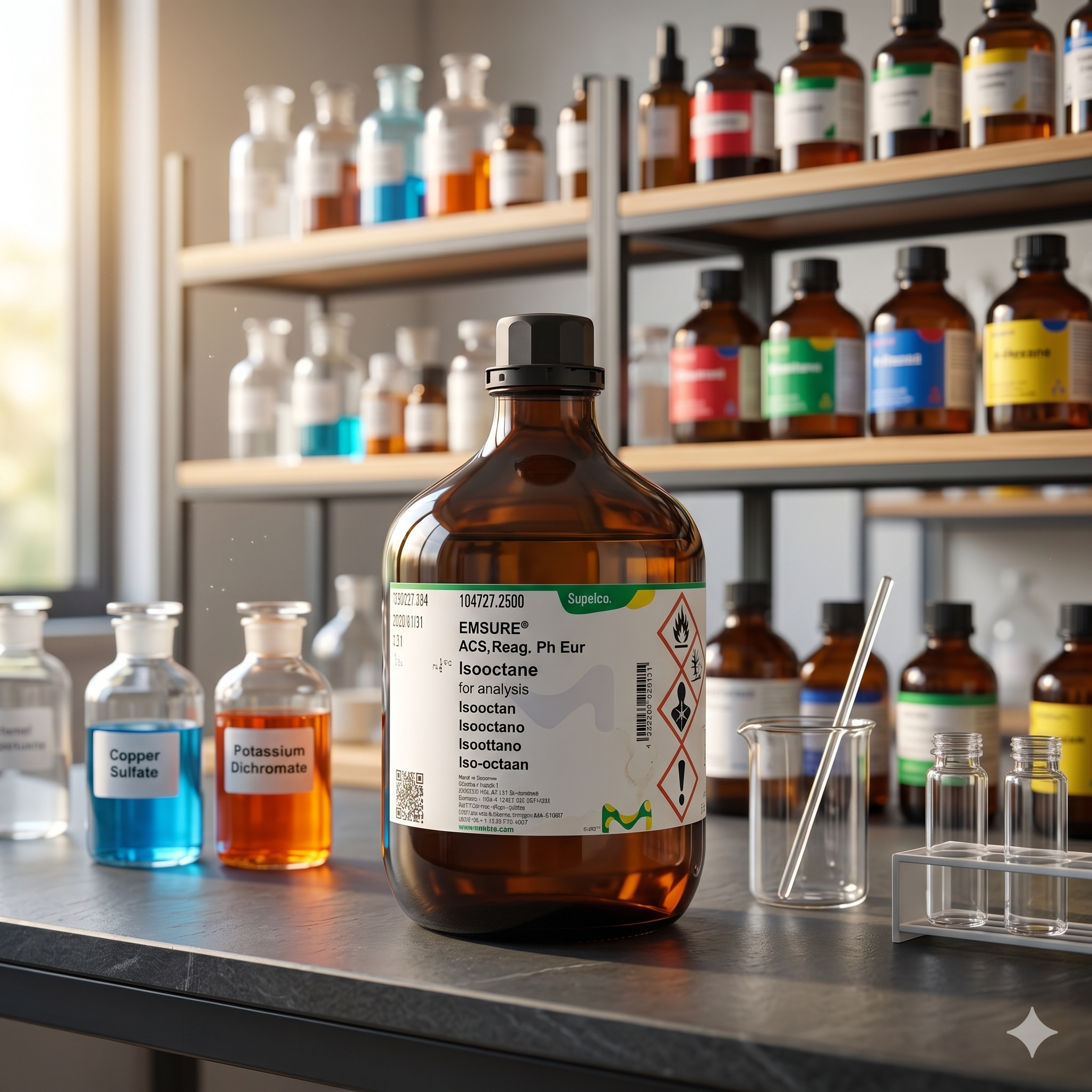 Isooctane EMSURE® ACS Reag. Ph Eur Supelco Merck 2.5L merupakan solvent organik analytical grade berkualitas tinggi untuk kebutuhan analisis laboratorium, research, quality control, kromatografi, pendidikan, dan aplikasi industri profesional. Produk original Merck dengan kemurnian tinggi dan kualitas konsisten untuk penggunaan laboratorium modern.