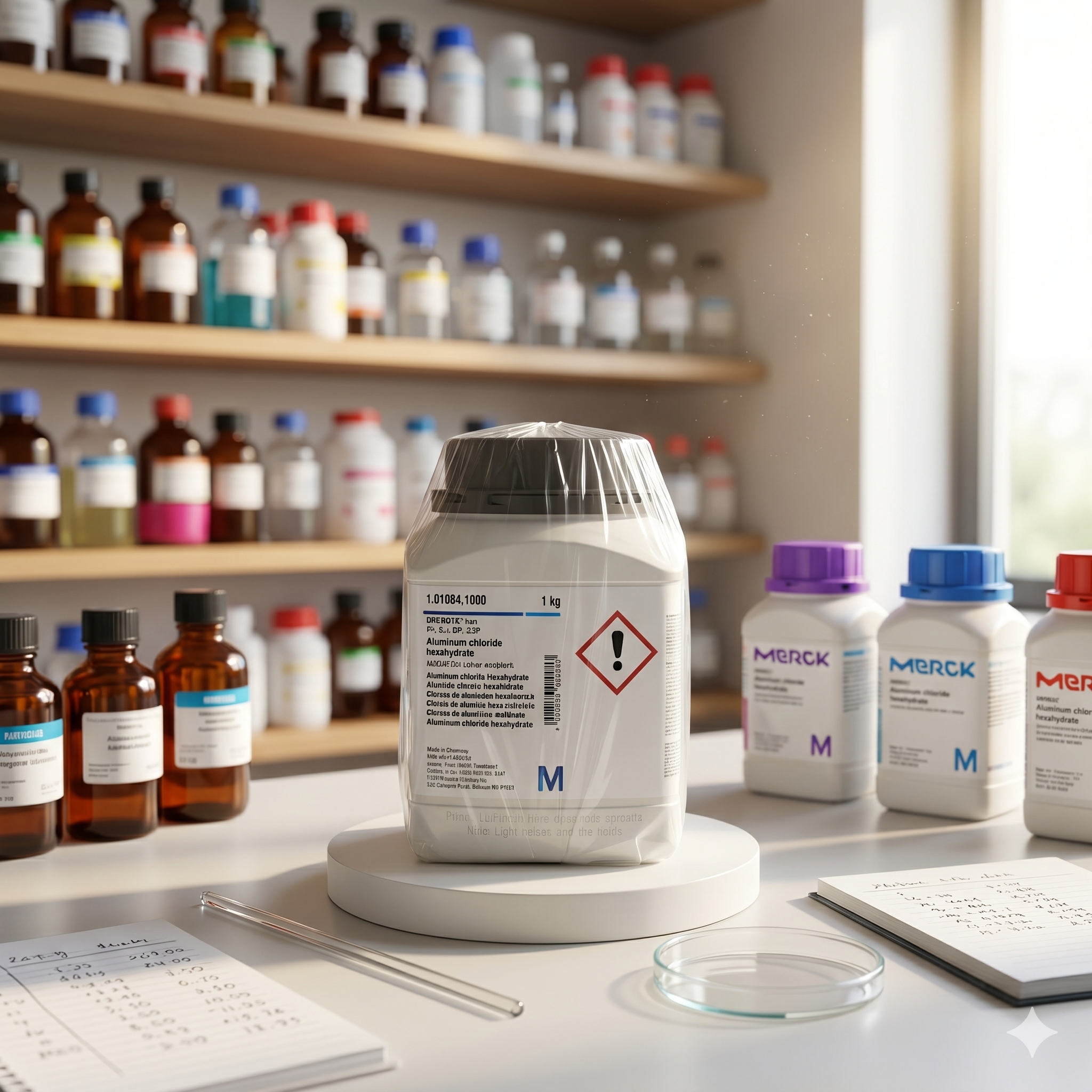 Aluminium Chloride Hexahydrate EMPROVE® EXP Ph Eur BP USP Merck 101084 1GR – Bahan Kimia Farmasi Laboratorium (REPACK)