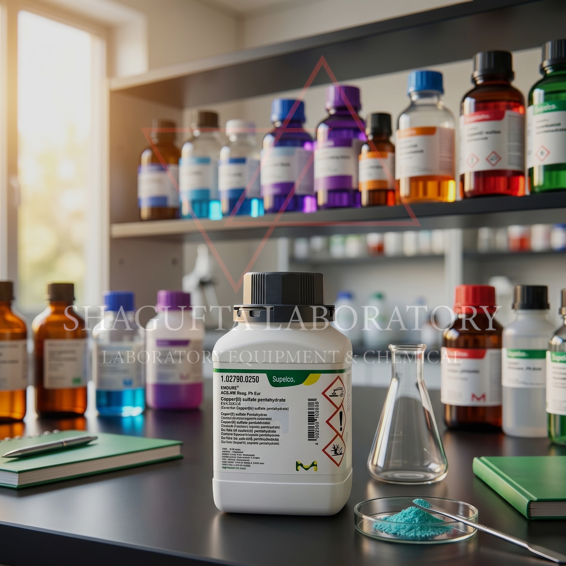 Copper(II) Sulfate Pentahydrate EMSURE® ACS Merck Supelco adalah bahan kimia analytical grade berkualitas tinggi untuk kebutuhan laboratorium, penelitian, quality control, pendidikan, dan aplikasi industri. Produk ini memiliki kemurnian tinggi dan cocok digunakan untuk analisis kimia, preparasi reagen, sintesis, dan penelitian material.