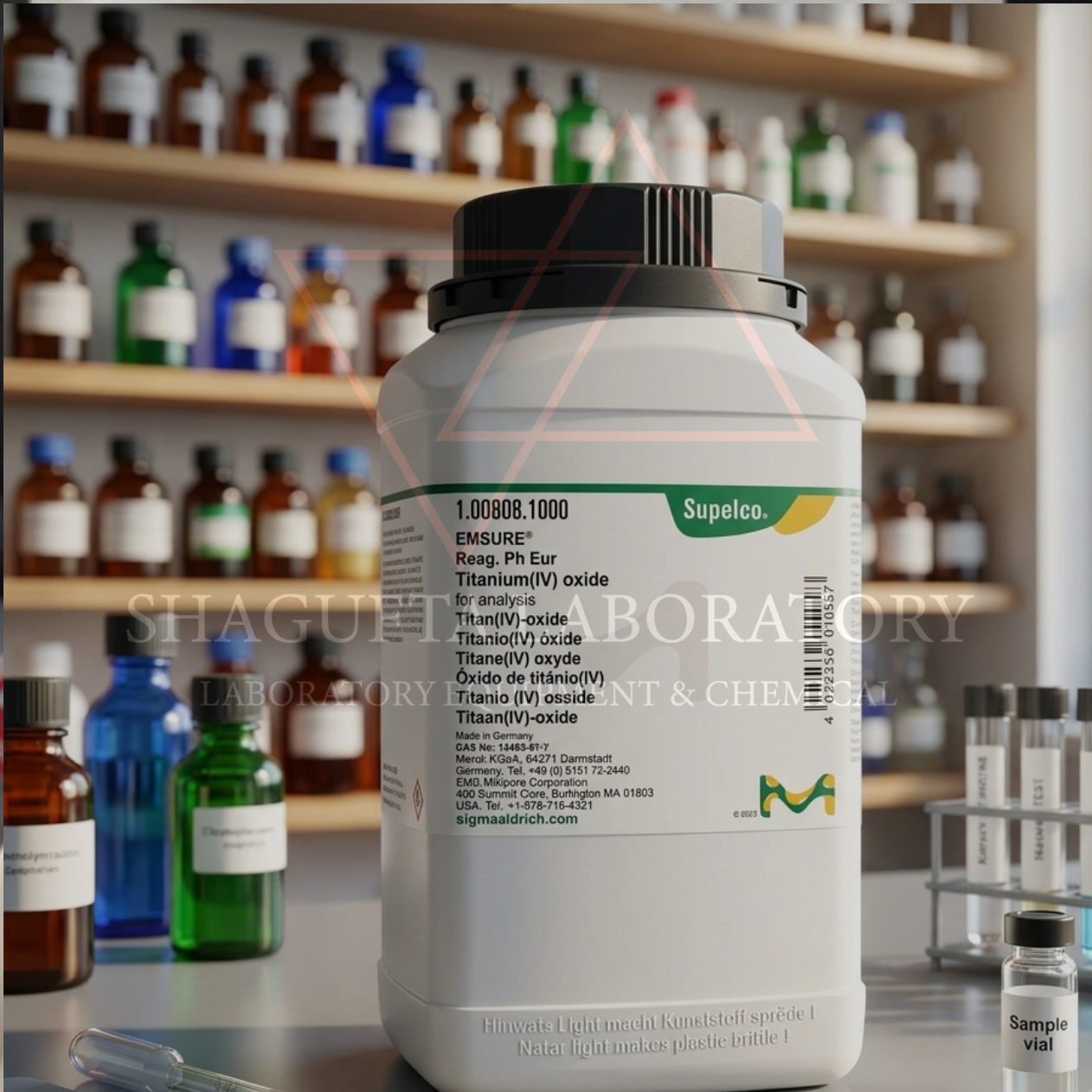 SHAGUFTA LABORATORY Titanium Oxide 50gr Katalog 100808 – Titanium Dioksida / Titanium Oxide / Titanium Dioxide / Titanium(IV) Oxide / TiO₂ Powder (REPACK)