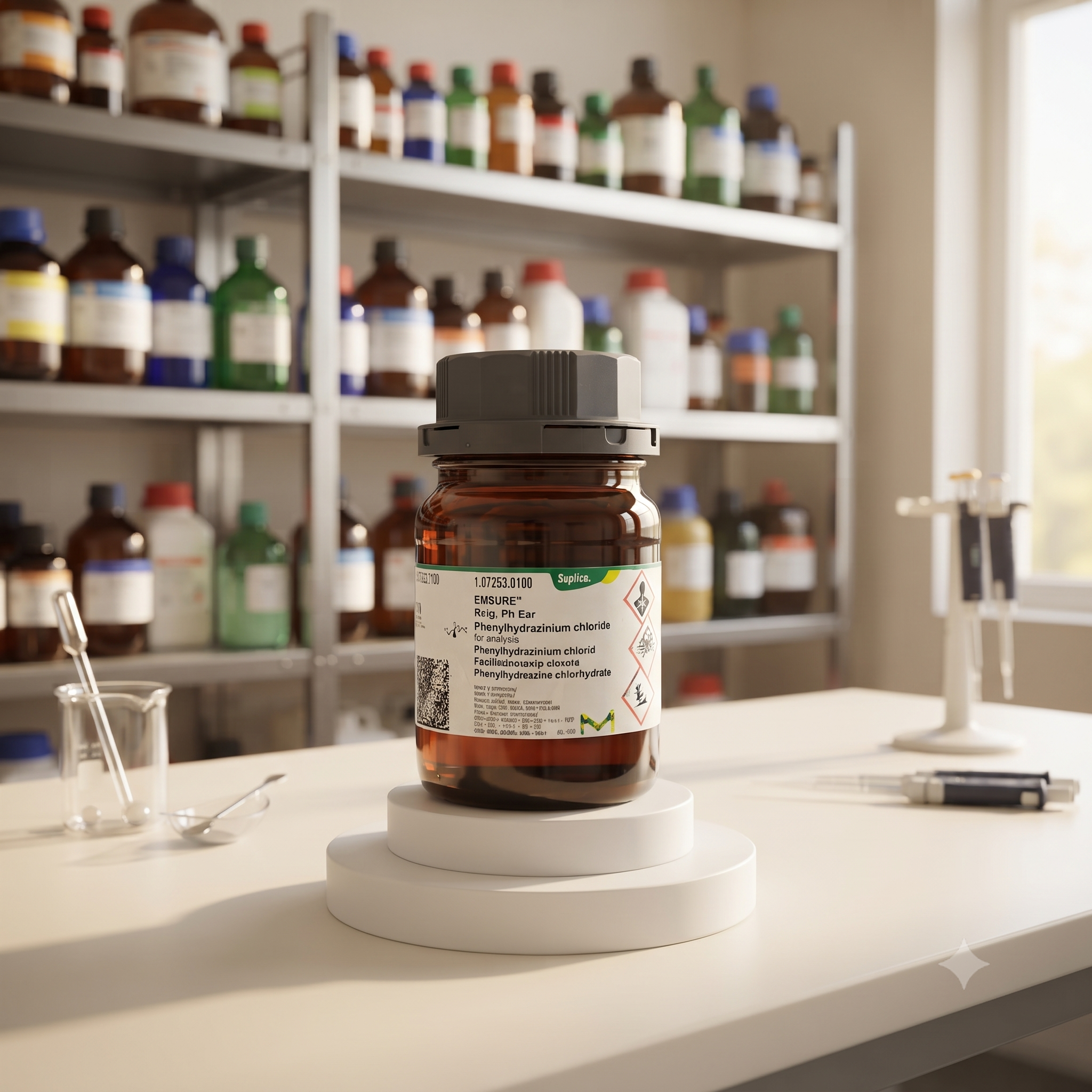 Merck EMSURE® 107253 Reag. Ph. Eur. – Phenylhydrazinium Chloride 2gr | Phenylhydrazine Hydrochloride | Phenylhydrazinium Chloride | C₆H₉ClN₂ | CAS 59-88-1 (REPACK)