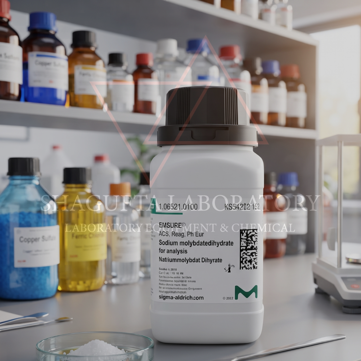Merck Sodium Molybdate 106521 100GR Grade for Analysis (EMSURE®) – Sodium Molybdate / Natrium Molibdat / Disodium Molybdate Dihydrate / Sodium Molybdate Dihydrate / Na₂MoO₄·2H₂O
