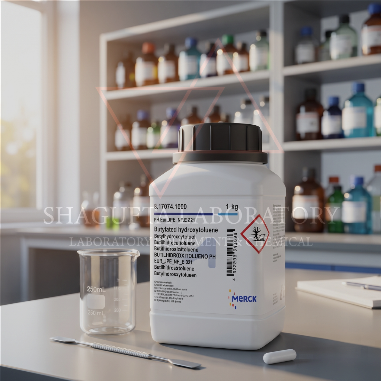 Merck 817074 Butylhydroxytoluene (BHT) 25GR E321 Ph. Eur., NF, JPE – 2,6-Di-tert-butyl-4-methylphenol (C₁₅H₂₄O) (REPACK)