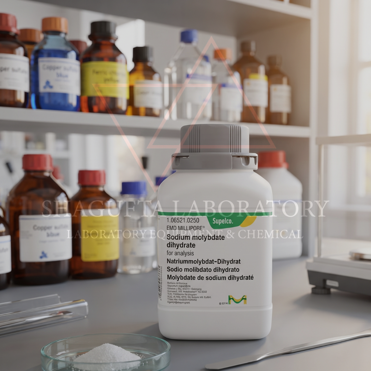 Merck Sodium Molybdate 106521 250GR Grade for Analysis (EMSURE®) – Sodium Molybdate / Natrium Molibdat / Disodium Molybdate Dihydrate / Sodium Molybdate Dihydrate / Na₂MoO₄·2H₂O